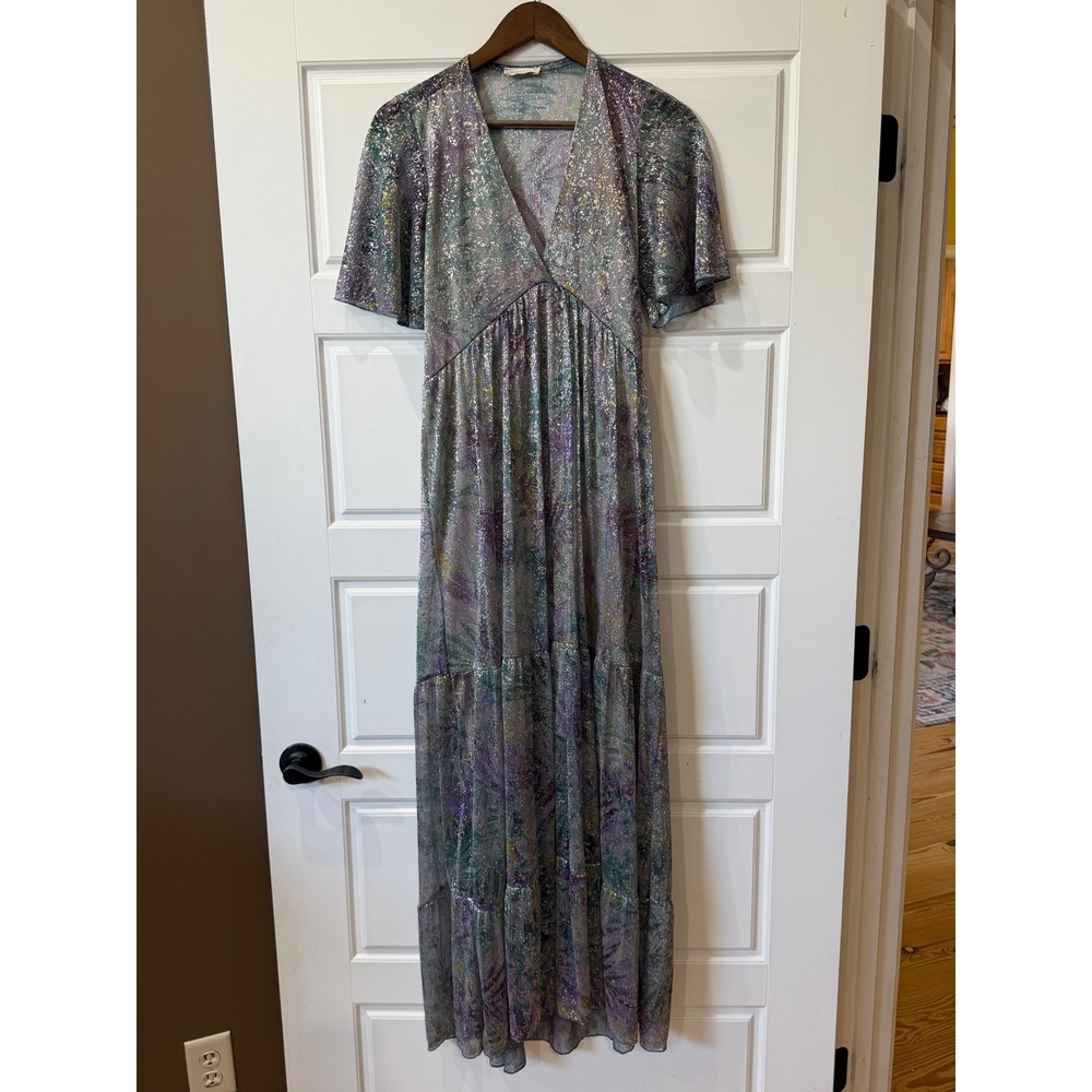 Holly & Joey Multicolor‎ Metallic Floral Maxi Dress Tiered Small Mermaid Fairy - Picture 2 of 7